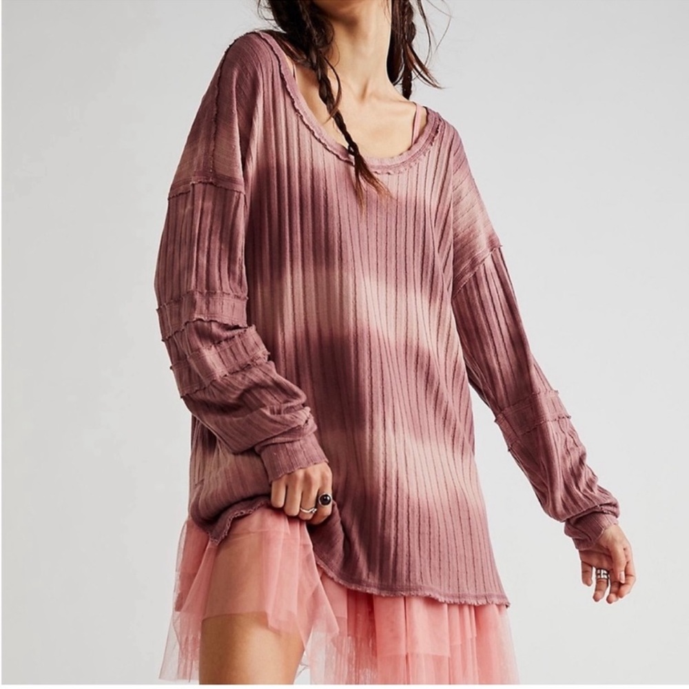 Free People Ribbed Long Sleeve Top in Dusty Rose